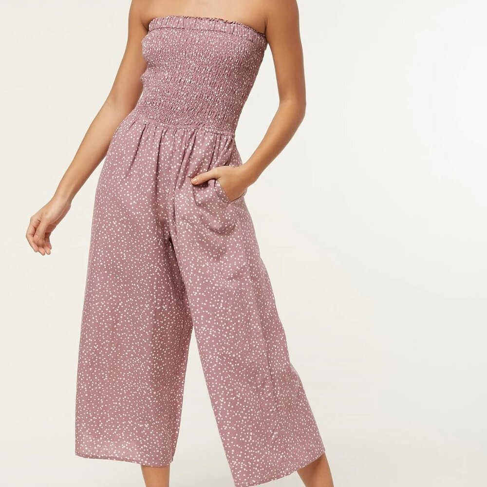 O'Neill Alicia Woven Tube Wideleg Cropped‎ Jumpsuit in Summer Rose